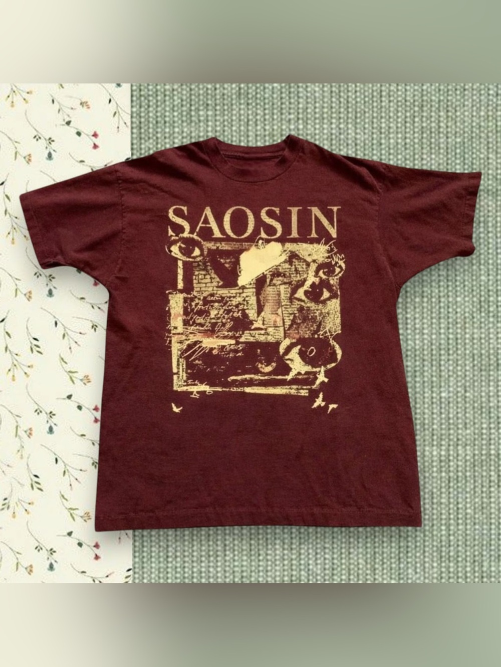 Gildan Maroon Saosin Band Tee with Cream Graphic
